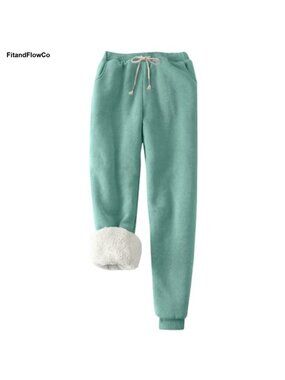 Sherpa Lined Sweatpants Winter Warm Fleece Joggers Pockets